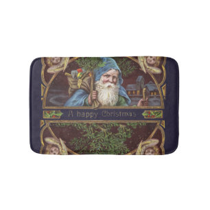Victorian Santa Angels Blue Christmas Vintage Art Bath Mat