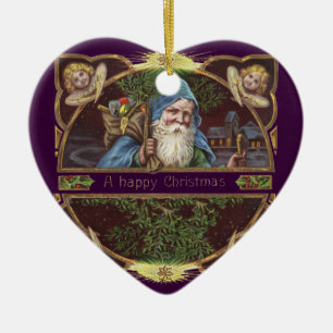 Victorian Santa Angels Blue Christmas Vintage Art Ceramic Tree Decoration