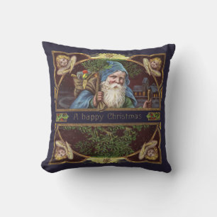 Victorian Santa Angels Blue Christmas Vintage Art Cushion