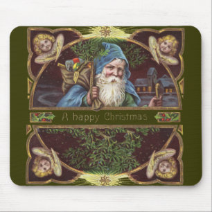 Victorian Santa Angels Blue Christmas Vintage Art Mouse Mat