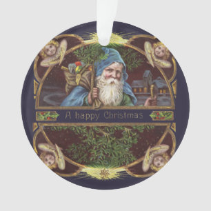Victorian Santa Angels Blue Christmas Vintage Art Ornament