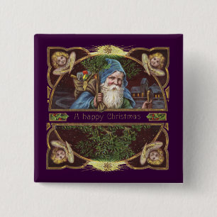 Victorian Santa Angels Christmas Antique 15 Cm Square Badge