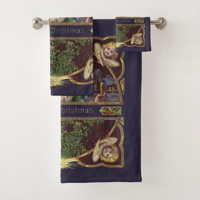 Victorian Santa Angels Christmas Antique Bath Towel Set (Insitu)