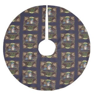 Victorian Santa Angels Christmas Antique Brushed Polyester Tree Skirt