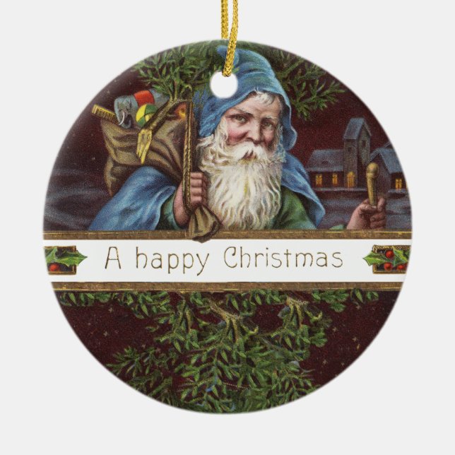 Victorian Santa Angels Christmas Antique Ceramic Tree Decoration (Front)