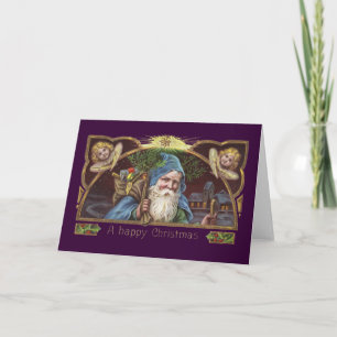 Victorian Santa Angels Christmas Antique Holiday Card
