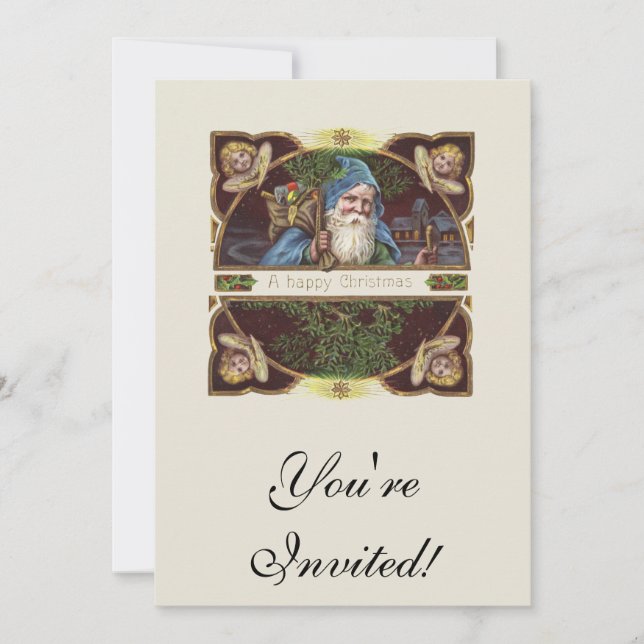 Victorian Santa Angels Christmas Antique Invitation (Front)