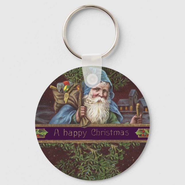 Victorian Santa Angels Christmas Antique Key Ring (Front)