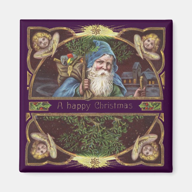 Victorian Santa Angels Christmas Antique Magnet (Front)