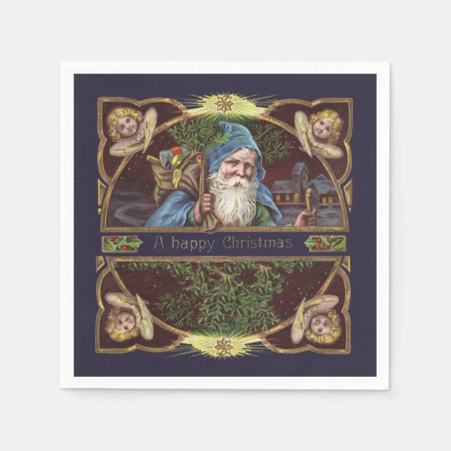 Victorian Santa Angels Christmas Antique Napkin (Front)