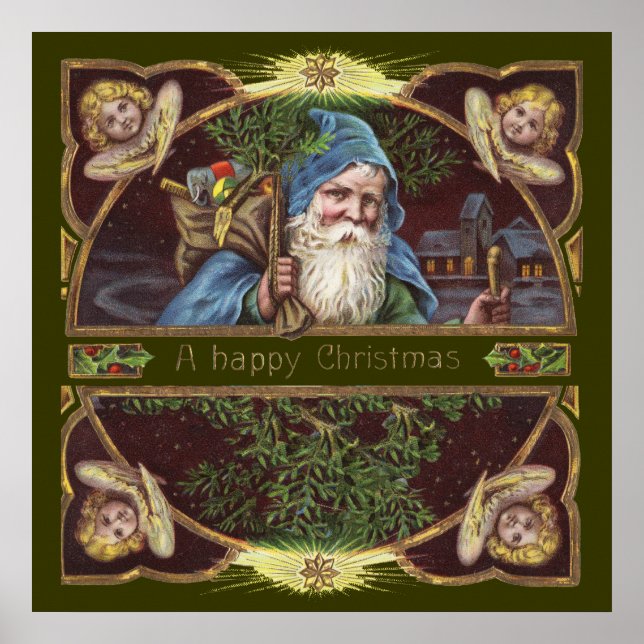 Victorian Santa Angels Christmas Antique Poster (Front)