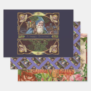 Victorian Santa Angels Christmas Antique Wrapping Paper Sheet