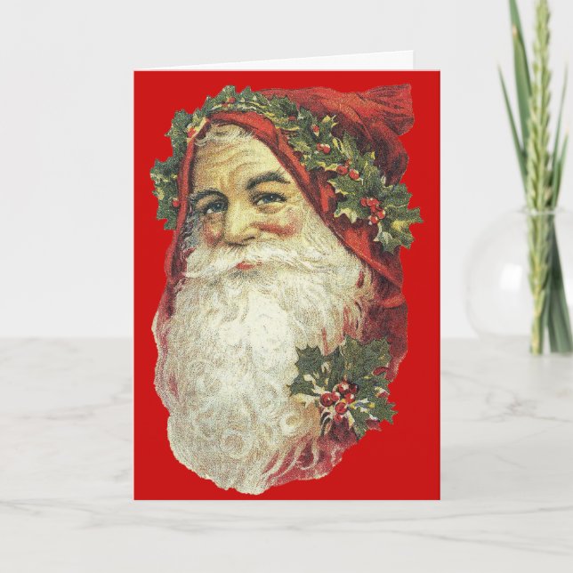 Victorian Santa Christmas Card - Red (Front)