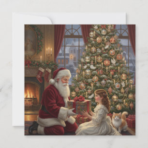 Victorian Santa Claus and Girl Holiday Card