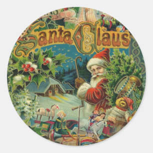Victorian Santa Claus Christmas Collage Antique  Classic Round Sticker