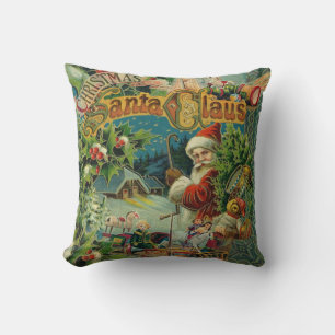 Victorian Santa Claus Christmas Collage Antique  Cushion