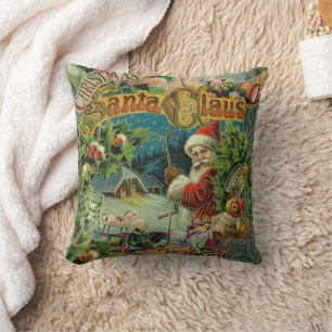 Victorian Santa Claus Christmas Collage Antique  Cushion