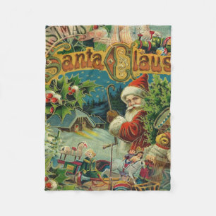 Victorian Santa Claus Christmas Collage Antique  Fleece Blanket