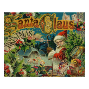 Victorian Santa Claus Christmas Collage Antique  Poster
