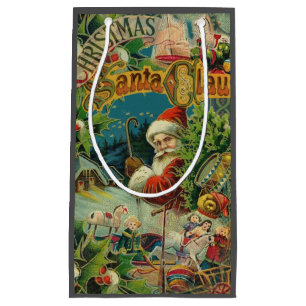 Victorian Santa Claus Christmas Collage Antique  Small Gift Bag