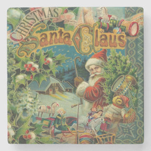 Victorian Santa Claus Christmas Collage Antique  Stone Coaster