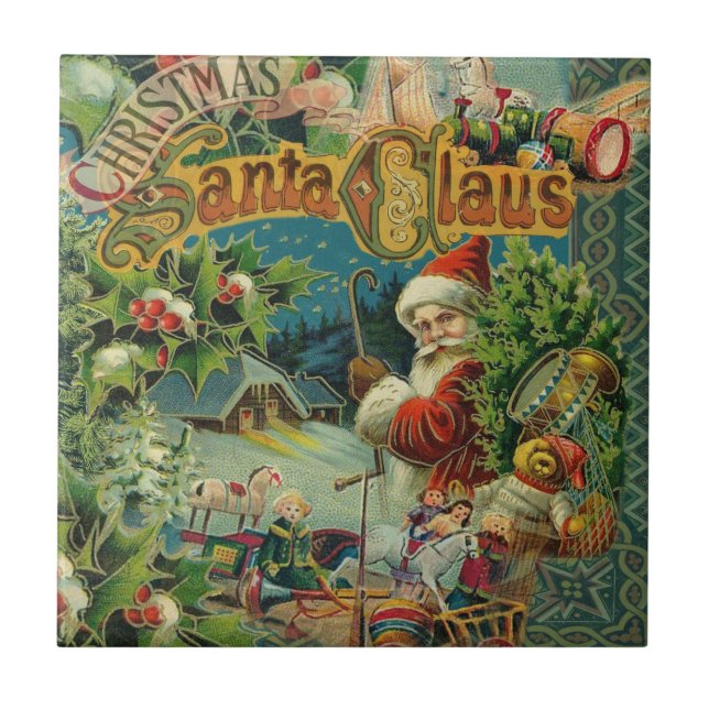 Victorian Santa Claus Christmas Collage Antique  Tile (Front)