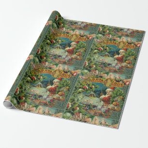 Victorian Santa Claus Christmas Collage Antique  Wrapping Paper