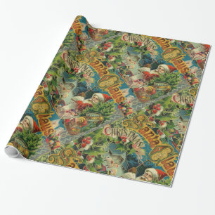 Victorian Santa Claus Christmas Collage Antique  Wrapping Paper