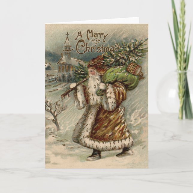 Victorian Santa Claus Christmas Tree Holiday Card (Front)