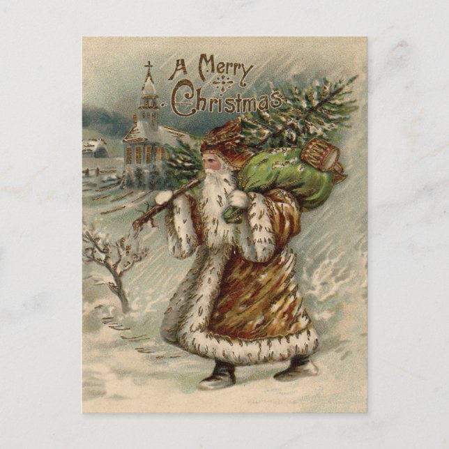 Victorian Santa Claus Christmas Tree Holiday Postcard (Front)