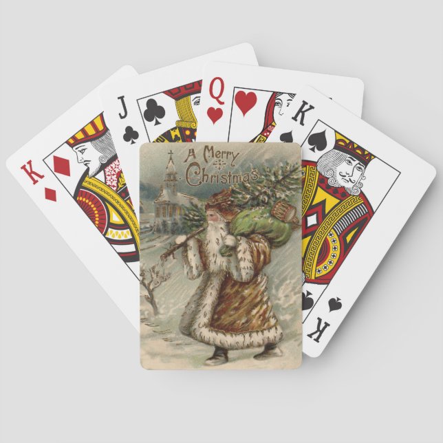 Victorian Santa Claus Christmas Tree Playing Cards (Back)