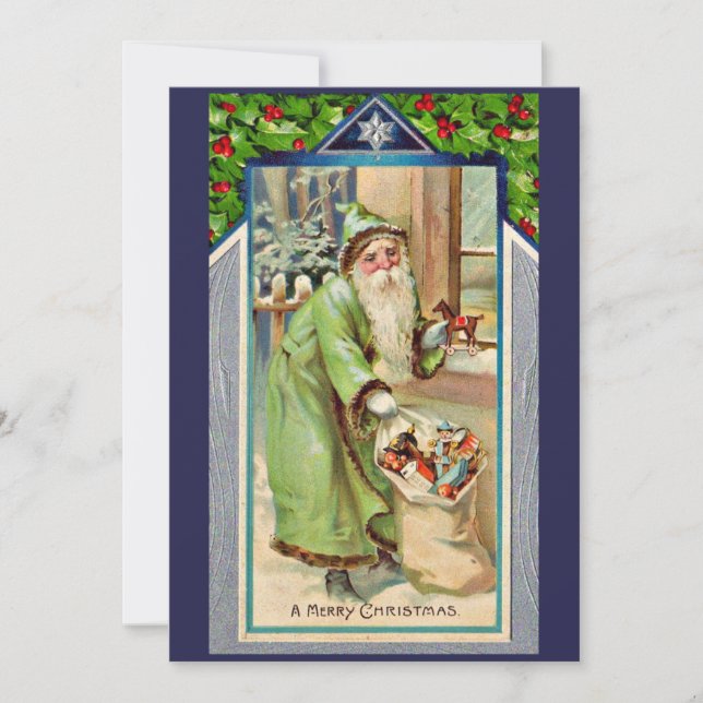 Victorian Santa Claus in green A Merry Christmas Holiday Card (Front)