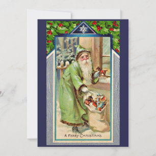 Victorian Santa Claus in green A Merry Christmas Holiday Card