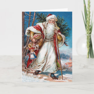 Victorian Santa Claus in Red Velvet and White Fur Holiday Card