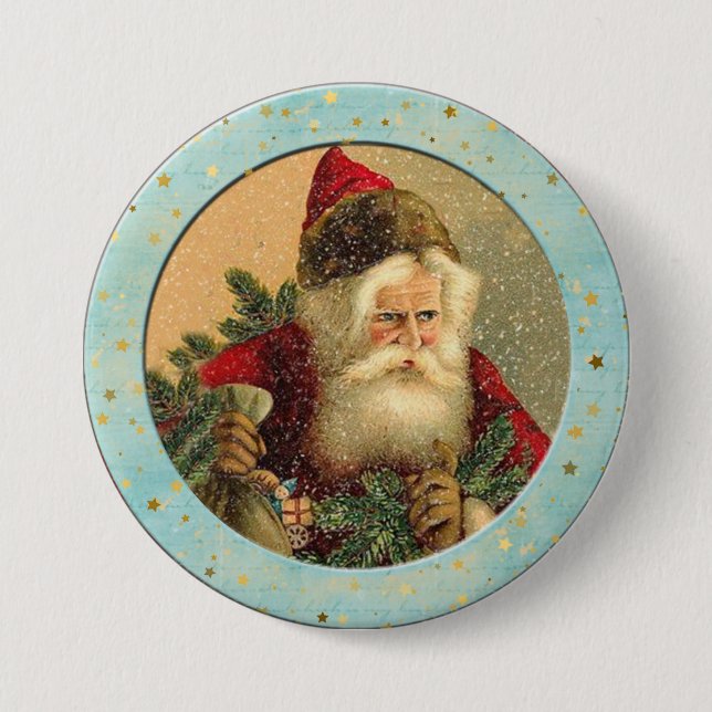 Victorian Santa Claus - Light Turquoise Border  7.5 Cm Round Badge (Front)