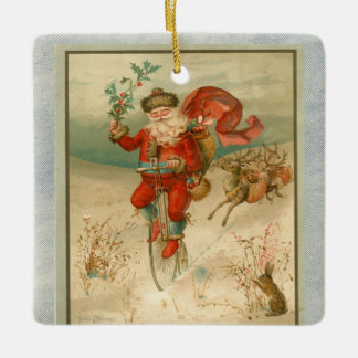 Victorian Santa Claus on high wheel bicycle Ceramic Ornament