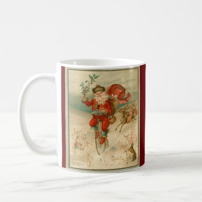 Victorian Santa Claus on high wheel bicycle Coffee Mug (Left)