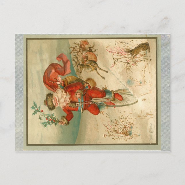 Victorian Santa Claus on high wheel bicycle Postcard (Front)