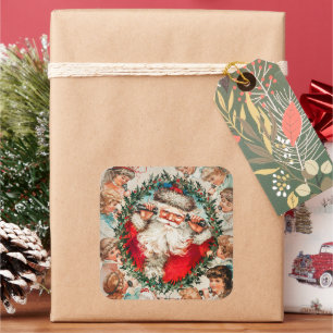 Victorian Santa Claus on Telephone with Children Square Sticker
