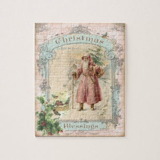 Victorian Santa Claus Pink Tree Birds Christmas Jigsaw Puzzle