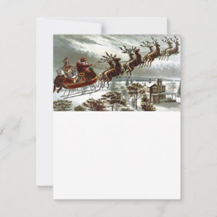 Victorian Santa Claus Reindeer and Sleigh Holiday Card