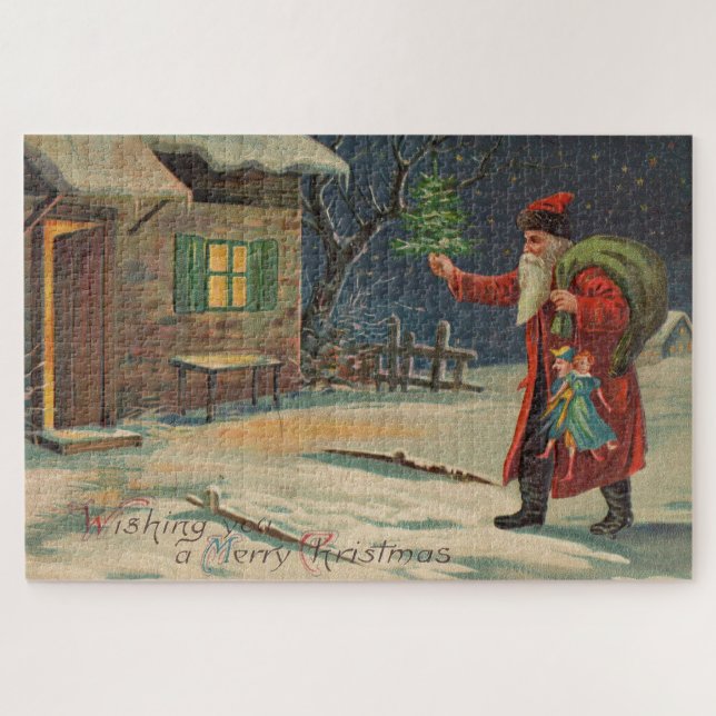 Victorian Santa Claus wishing you a Merry Christma Jigsaw Puzzle (Horizontal)