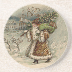 Victorian Santa Claus With Christmas Tree Coaster