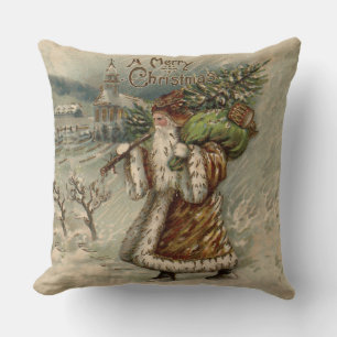 Victorian Santa Claus With Christmas Tree Cushion