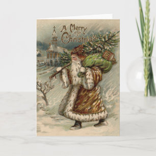Victorian Santa Claus With Christmas Tree Holiday Card