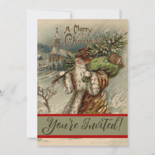 Victorian Santa Claus With Christmas Tree Invitation