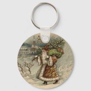 Victorian Santa Claus With Christmas Tree Key Ring