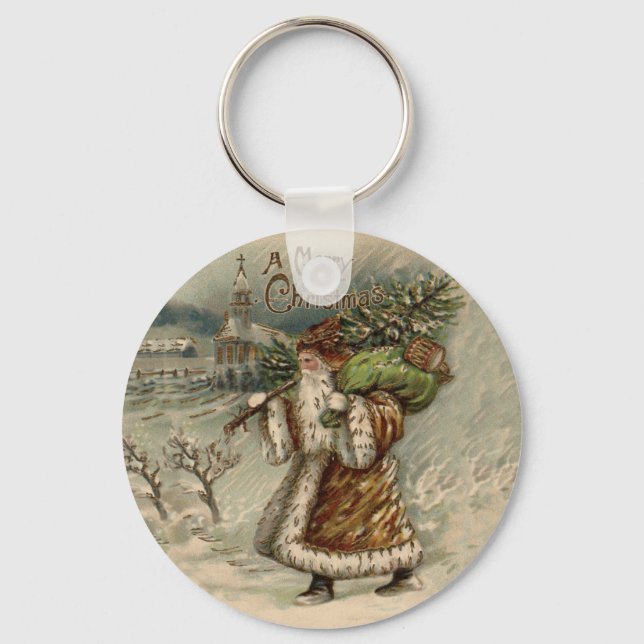 Victorian Santa Claus With Christmas Tree Key Ring (Front)