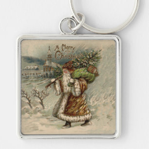 Victorian Santa Claus With Christmas Tree Key Ring