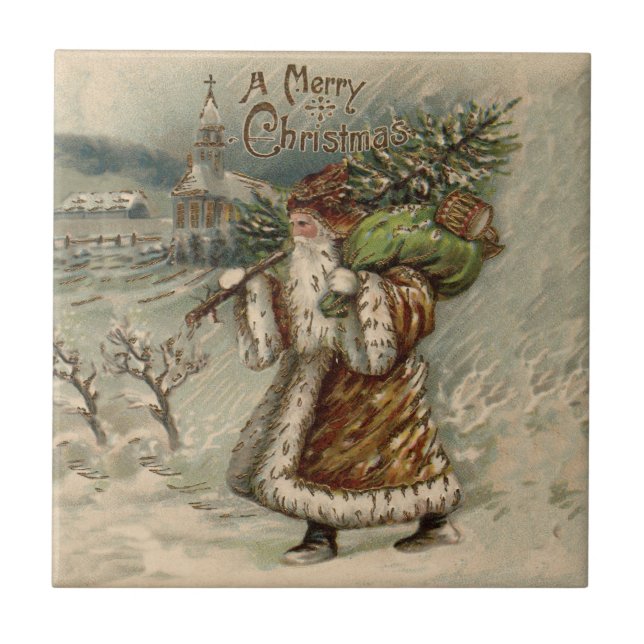 Victorian Santa Claus With Christmas Tree Tile (Front)